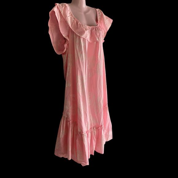 MuuMuu Dress Womens Extra Large Pink Floral Ruffle Hawaiian Sundress Pocket - Picture 2 of 5